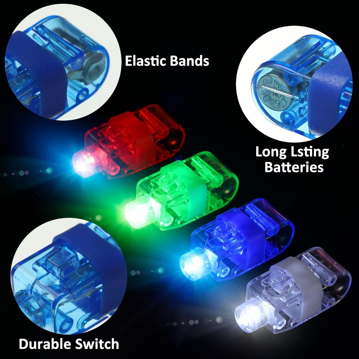 300pcs Finger Lights Light Up Party Favors Finger Lights LED Finger Lights Glowing LED Party Favors Glow in the Dark Birthday Wedding Party Toys 4 Colors Red Blue Green Pink
