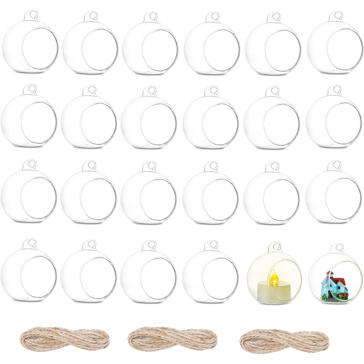 Tea Light Holder Glass Hanging - 2.4 Inch Bulk Glass Tea Light Holder Globe Bulb Ornament Fillable Ball Bulk Party Wedding Centerpiece Christmas Home Decoration 20pcs+4 Extras