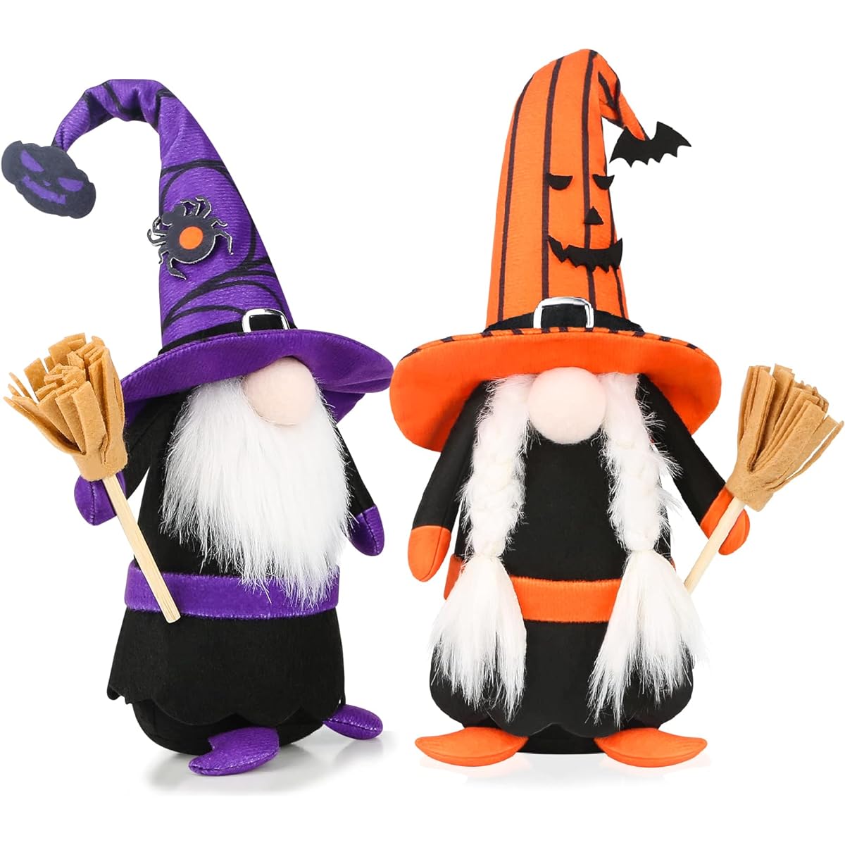 LAAUA 2 Pack Halloween Gnome Plush Toy Decorations Witch Gnome Broom Bat Pumpkin Spider Ornaments Halloween Decor Halloween Decorations for Indoor Home Table Party Kids