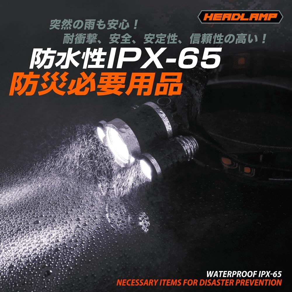 SUCCUL KOZATO LED Headlight, Rechargeable Headlight, Fishing, Waterproof Coating, Headden, High Brightness LED, 4 Lighting Modes, Work Light, Disaster Prevention, Mountain Climbing, Fishing, Running, Night Fishing, Camping, Helmet Light, Lantern, 2 18650