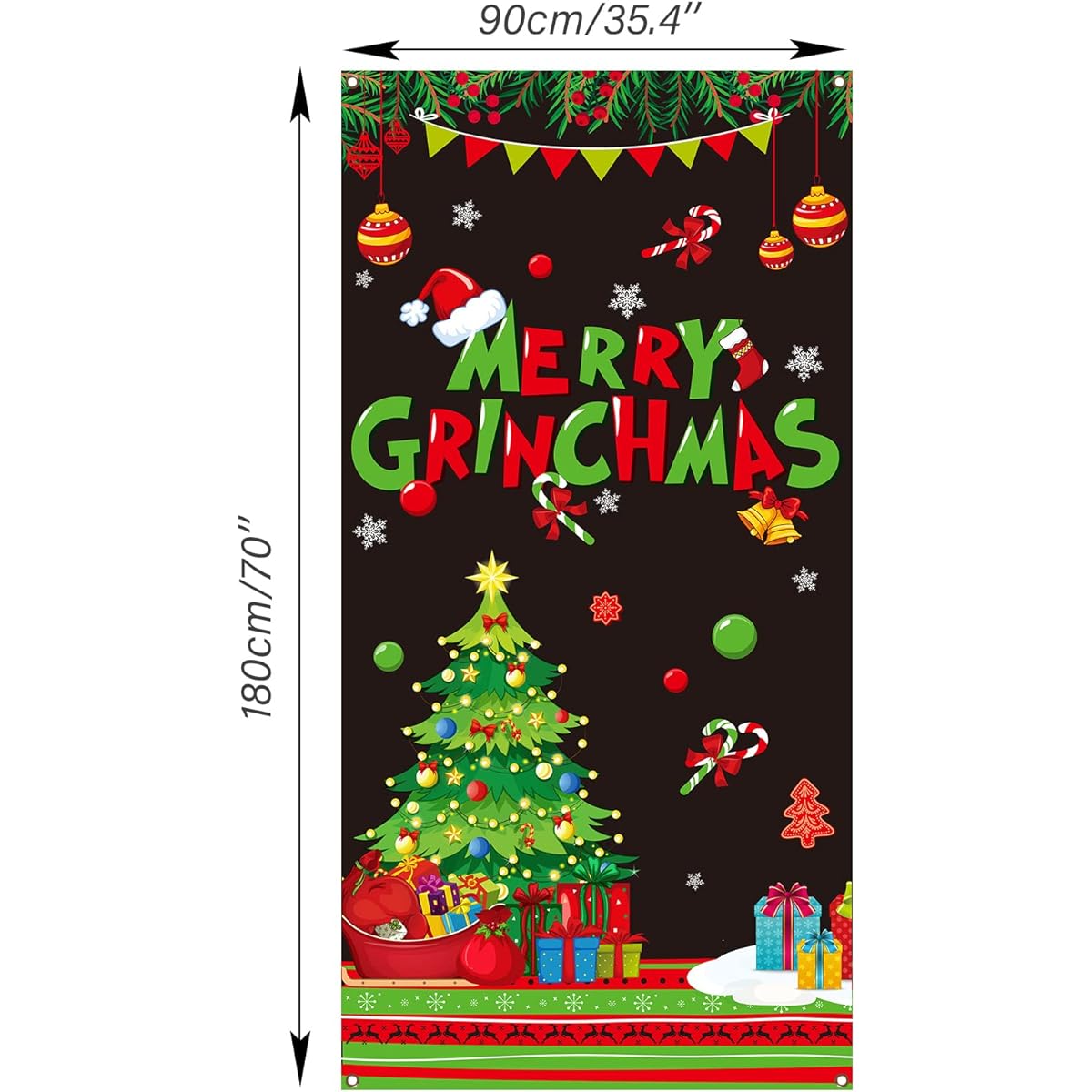 Merry Christmas Party Door Cover Decoration Christmas Door Banner Sign Winter Red and Green Xmas Photo Booth Backdrop Background Holiday Favors