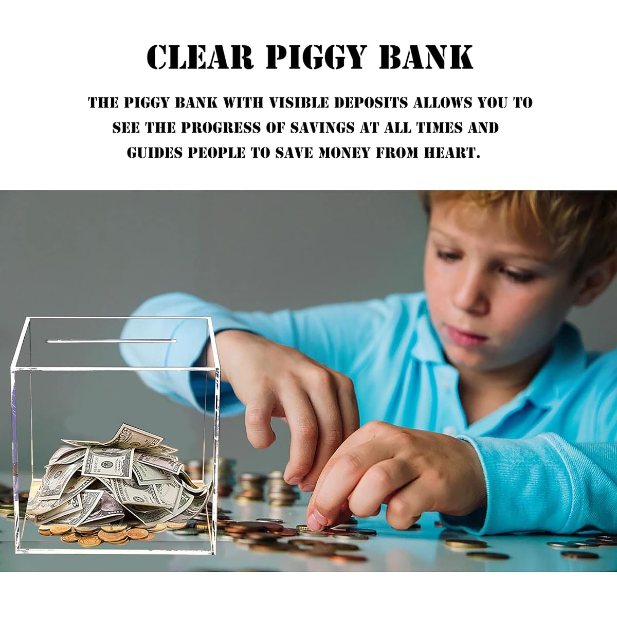 Clear piggy bank, adult piggy bank, transparent acrylic piggy bank, children's piggy bank, piggy bank, piggy bank piggy bank, adult piggy bank piggy bank (12 x 12 x 12cm)