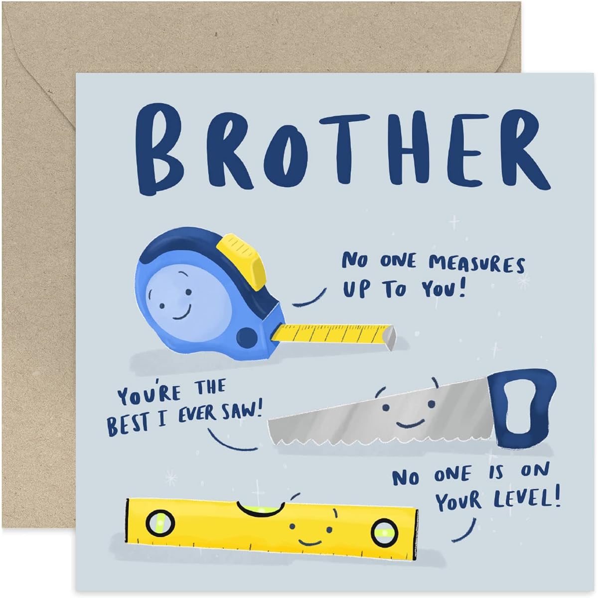 Old English Co. No One Measure Up To You Sibling Card - Special Birthday Card for Sister Brother Brother - Birthday Greeting Card - Fun DIY Tool Pun Card | Blank Inside with Envelope