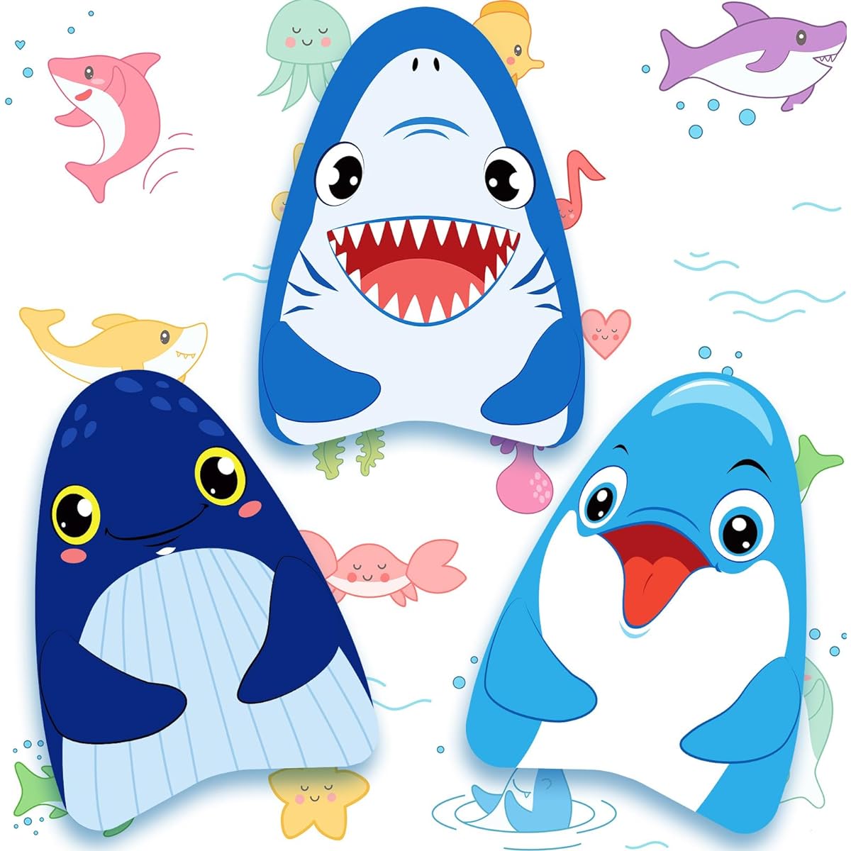 Swim Kickboard for Kids, Swim Practice Kickboard, Fun Training Aid, Float Exercise, Whale, Dolphin, Shark, Summer Swim Board, Party Favors, Pool Toys for Adults/Kids, Set of 3