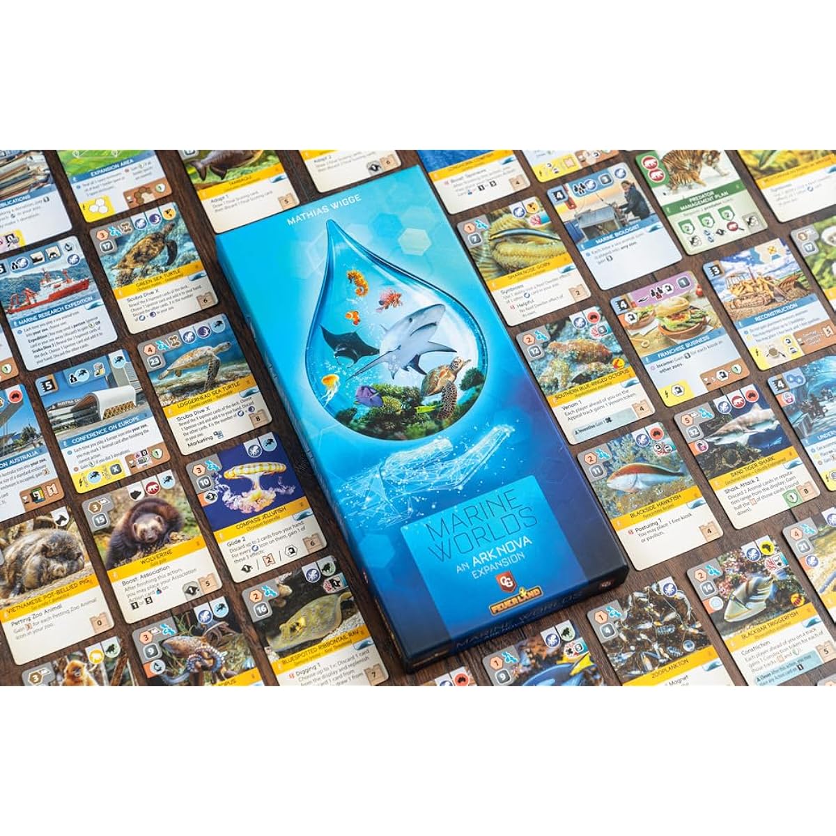 Capstone Games: Ark Nova: Marine Worlds Strategy Board Game Expansion - Introduce Sea Animals to Your Zoo, 1-4 Players, Ages 12+.