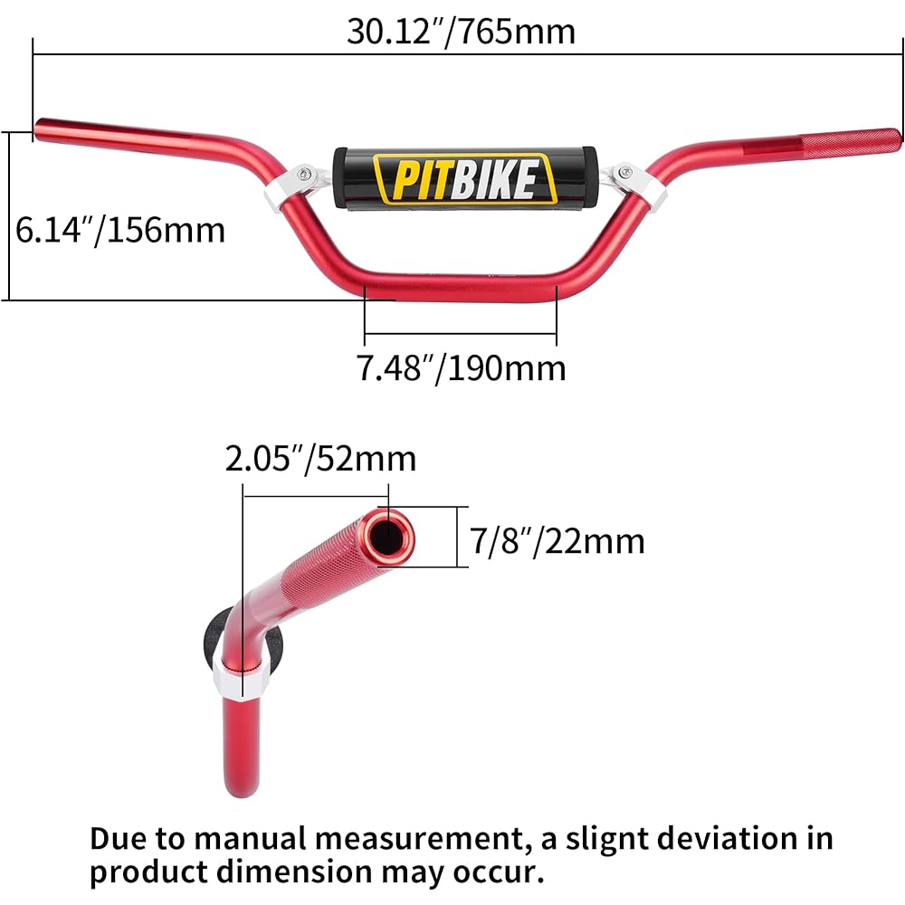 KLX RMZ DRZ 7/8" 22mm Handlebar + Foam Pad + Red Grip for CRF YZF KXF KTM Pit Dirt Bike Motocross