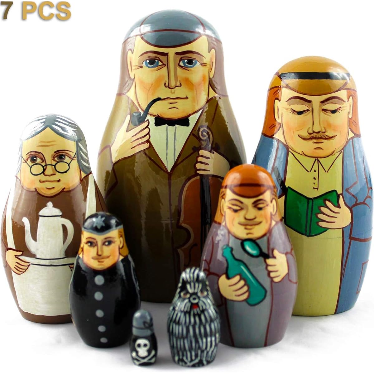 Matryoshka Russian Nesting Doll The Tales of Mobiese The Tales of Sherlock Holmes 7 Piece Wooden Figures