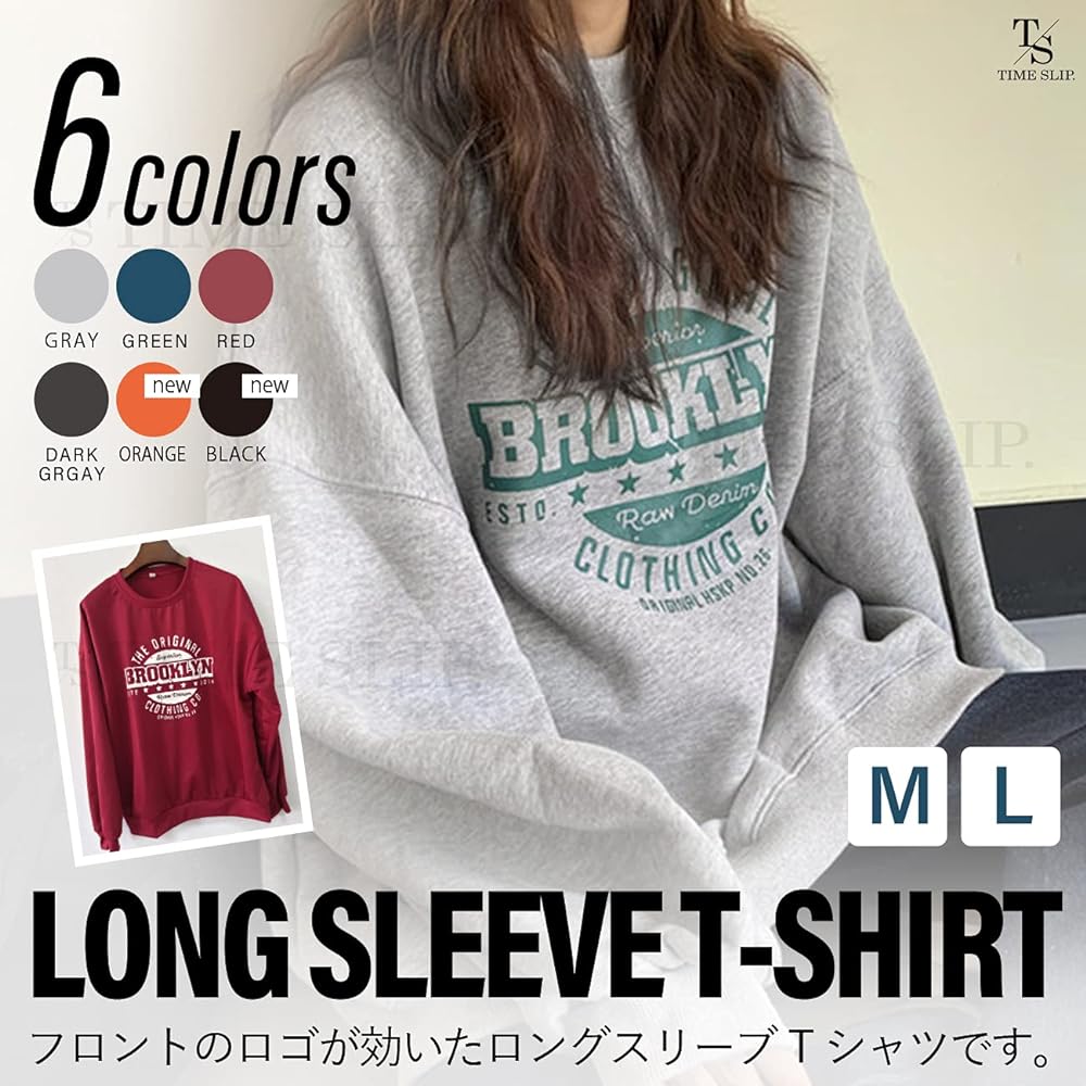 [TIME SLIP] Women's Sweatshirt Print Oversized Loose Logo Long Length Sweatshirt Big Long Sleeve Thin Long T