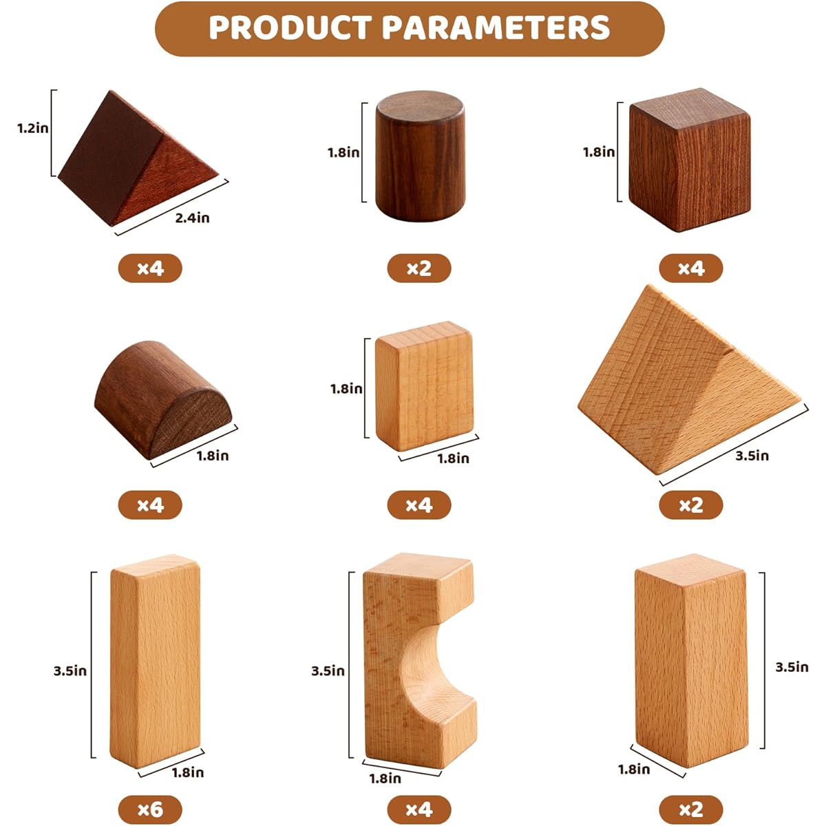 Beright Wooden Block Set 32 Pieces Made from Natural Materials such as Sapele and Beech