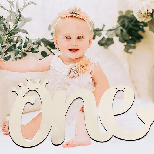 1 First Birthday Decoration Sign Wooden 1 Letter for Kids 1st Birthday Photo Prop or Highchair Banner Decoration Boys & Girls Party Supplies