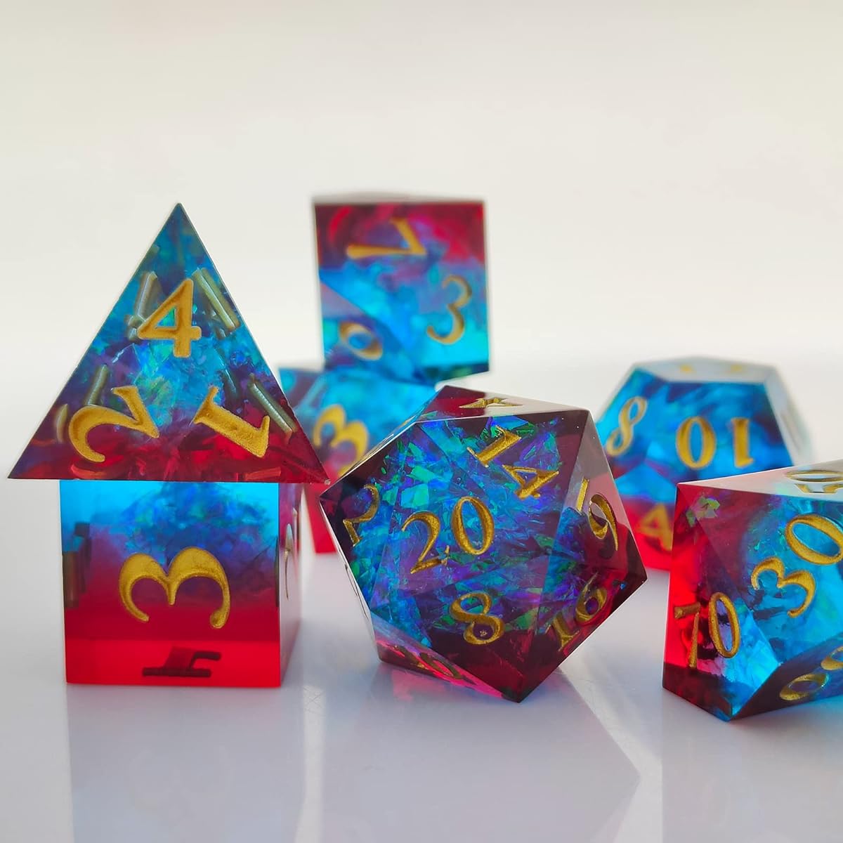 WZLHJRAR DND Dice Set - D&D Dungeons & Dragons RPG Polyhedral Sharp Edge Resin Dice MTG Pathfinder Tabletop Game Collection Gift D20 Black Storage Bag - Red and Blue