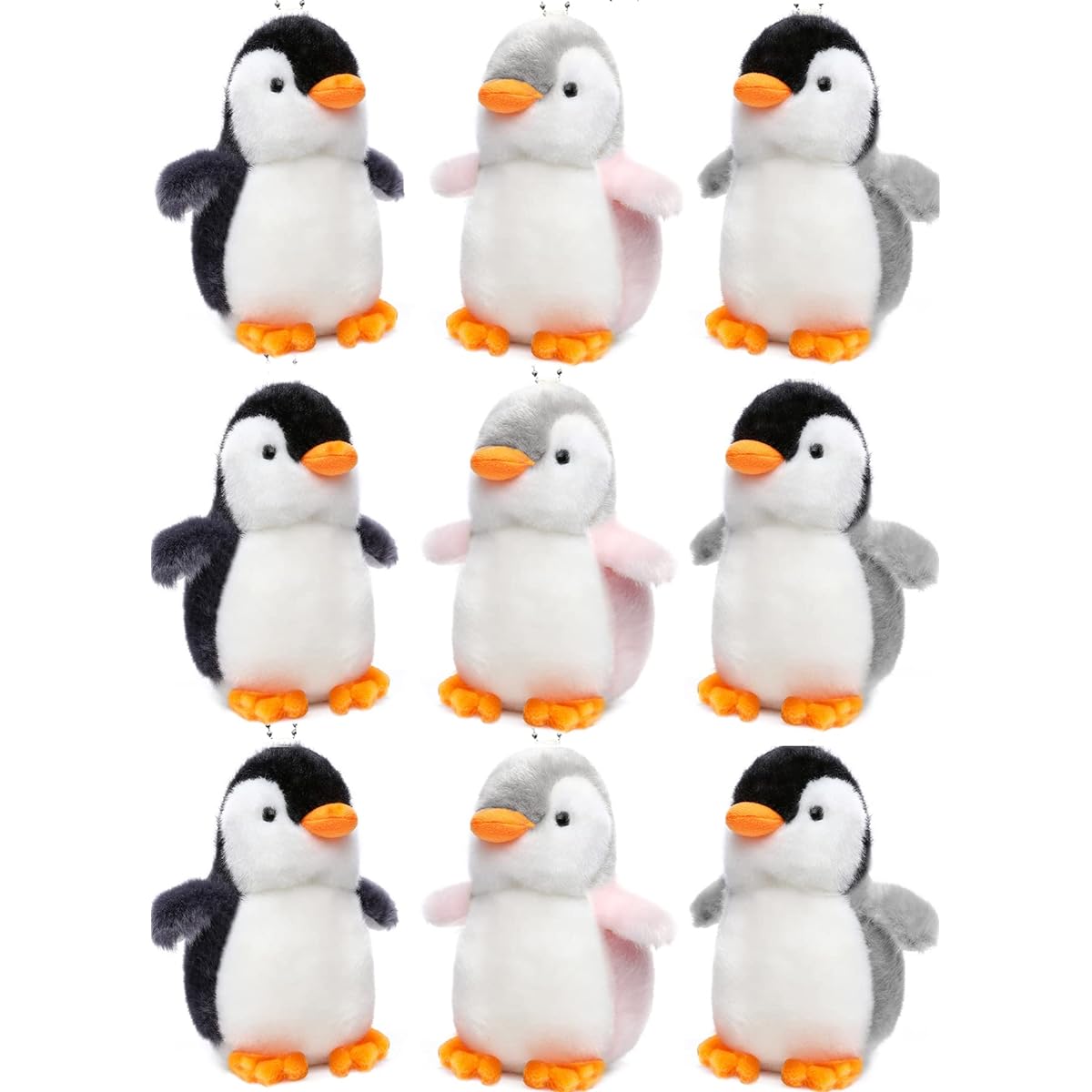 Alodidae Mini Penguin Plush Keychain Toy Cute Penguin Gift Penguin Party Supplies Little Penguin Hanging Pendant for Bags Christmas Tree (Black Pink Grey)