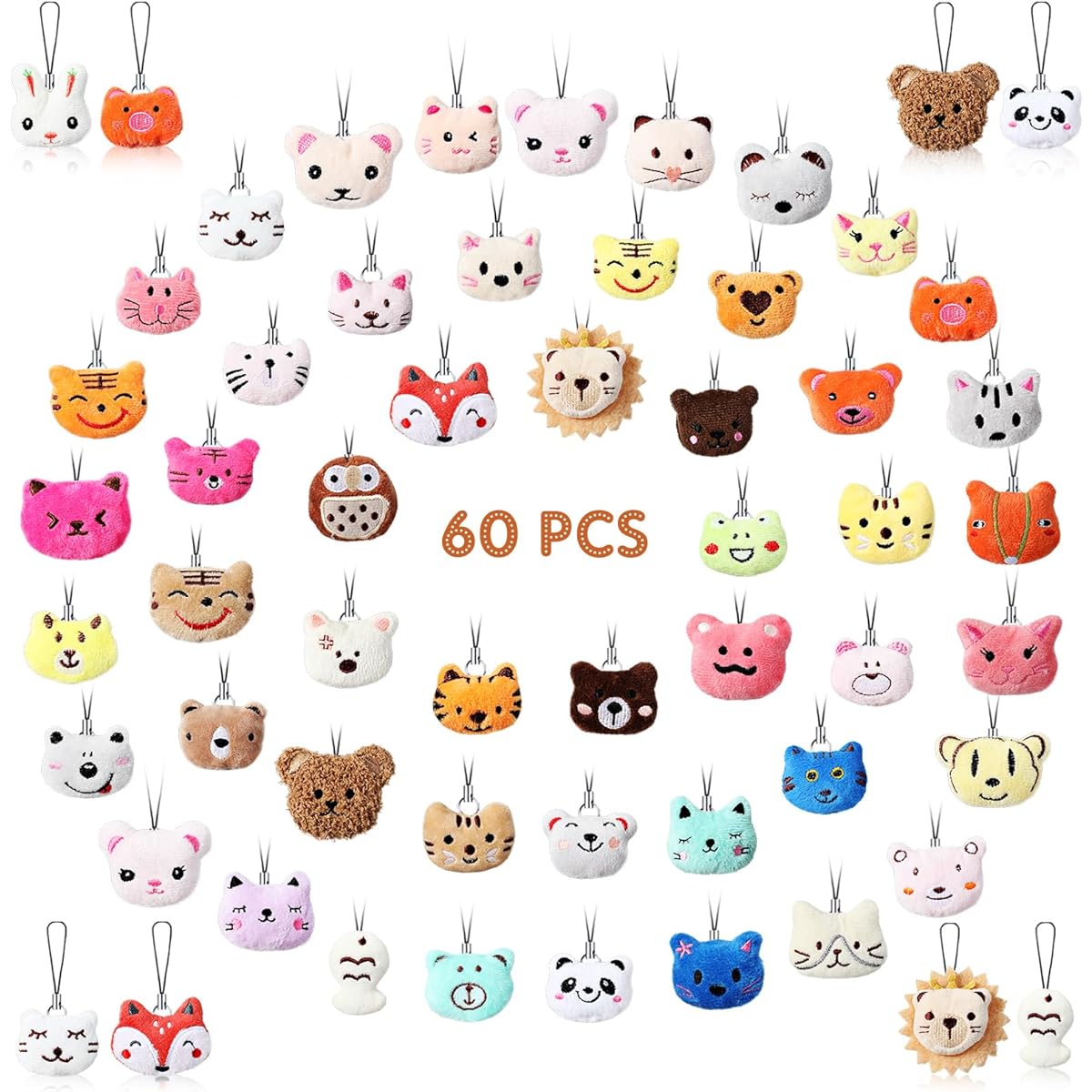 Libima Mini Plush Sea Animal Fruit Stuffed Keychain Set for Carnival Birthday Classroom Prize Clothes Decoration (60 Pieces Cute)