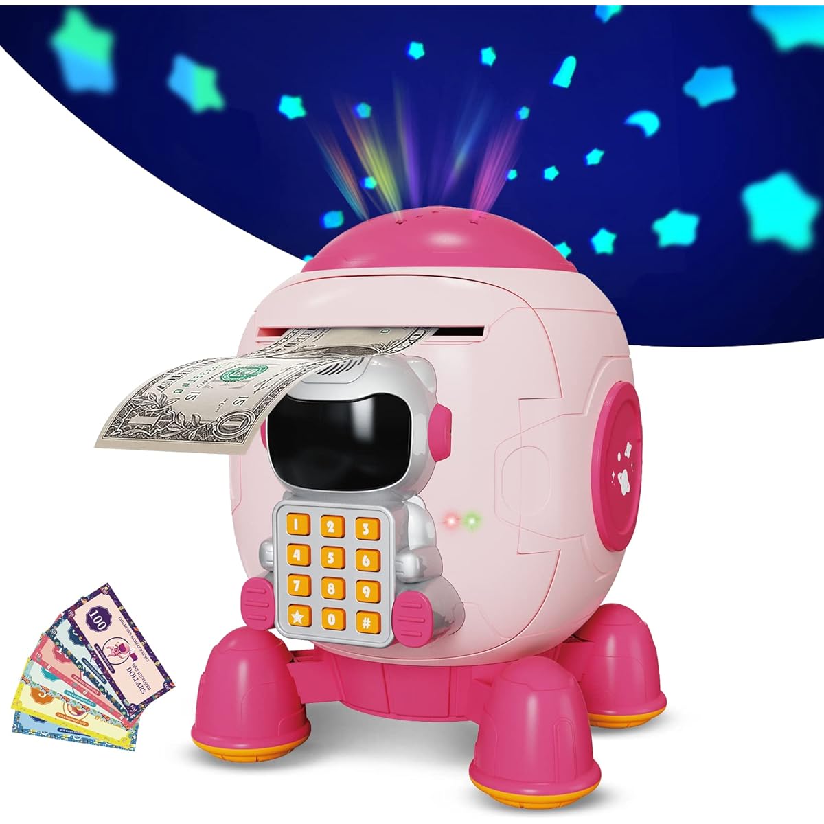 Piggy Bank for Boys and Girls, Piggy Bank with Password, Electronic Mini ATM Cash Coin Safe Piggy Bank, Rocket Piggy Bank for Kids, Starry Sky Light, Birthday Easter Gift Bank Toy, Suitable for Ages 6-8, 10-12