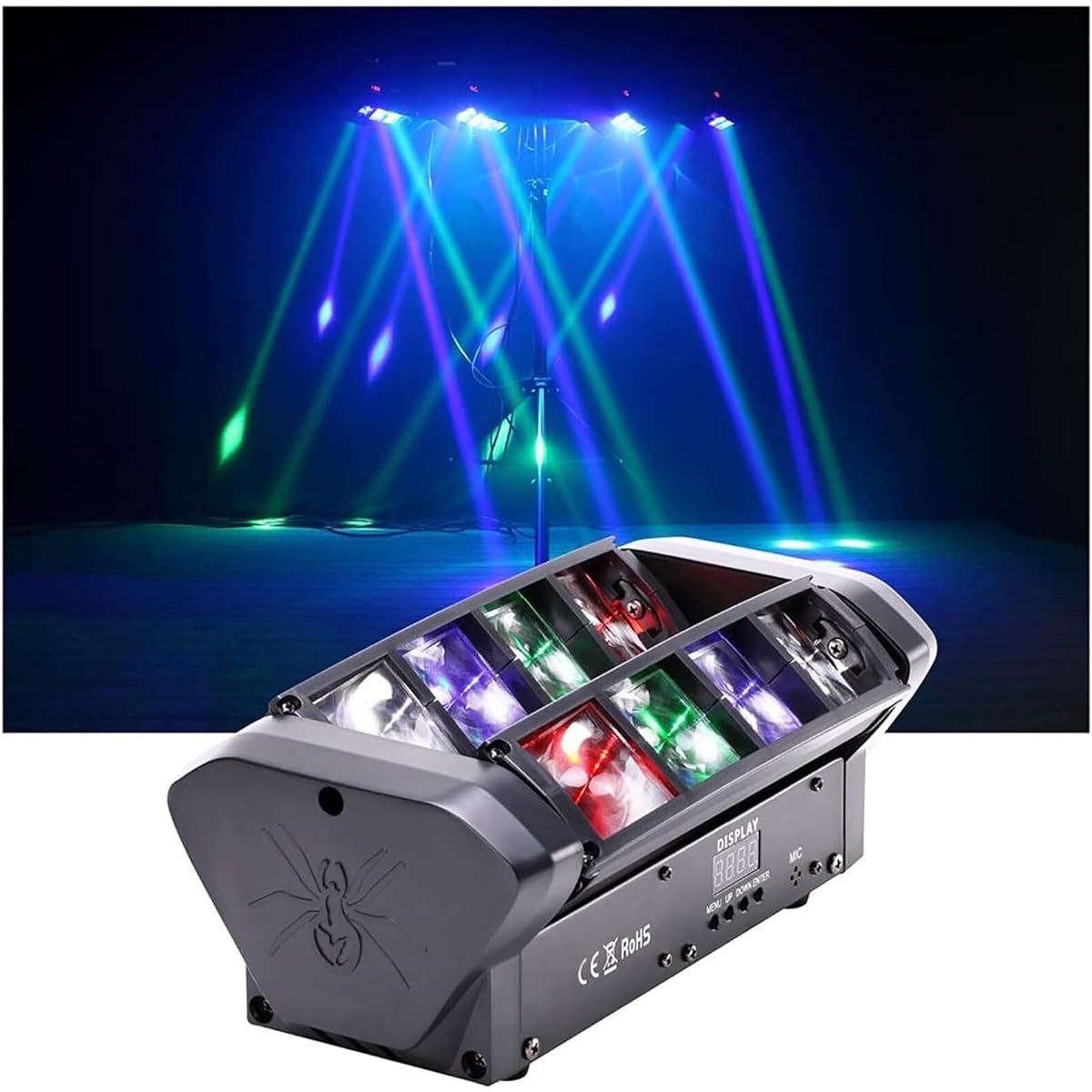 Moving Head DJ Light, 8x5W Beam Stage Light RGBW Sound Activated DMX-512 Control for DJ Party Bar Disco Show Wedding Event Stage Lighting