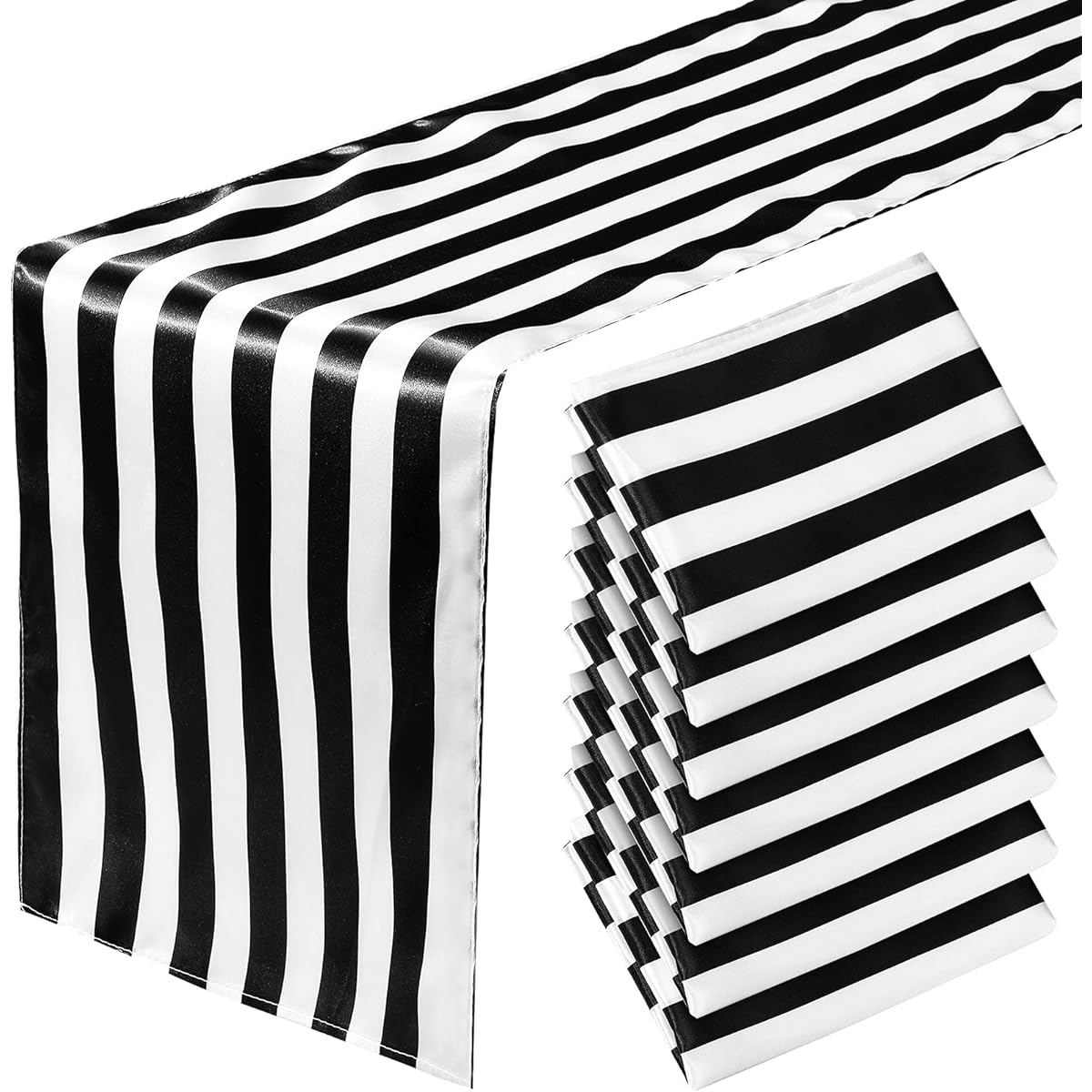 Black and White Striped Table Runner Polyester Table Decor Elegant Classic Tablecloth Machine Washable for Indoor Outdoor Events Family Dinner Banquet Parties and Celebrations (8 Pieces, 12 x 72 Inch)