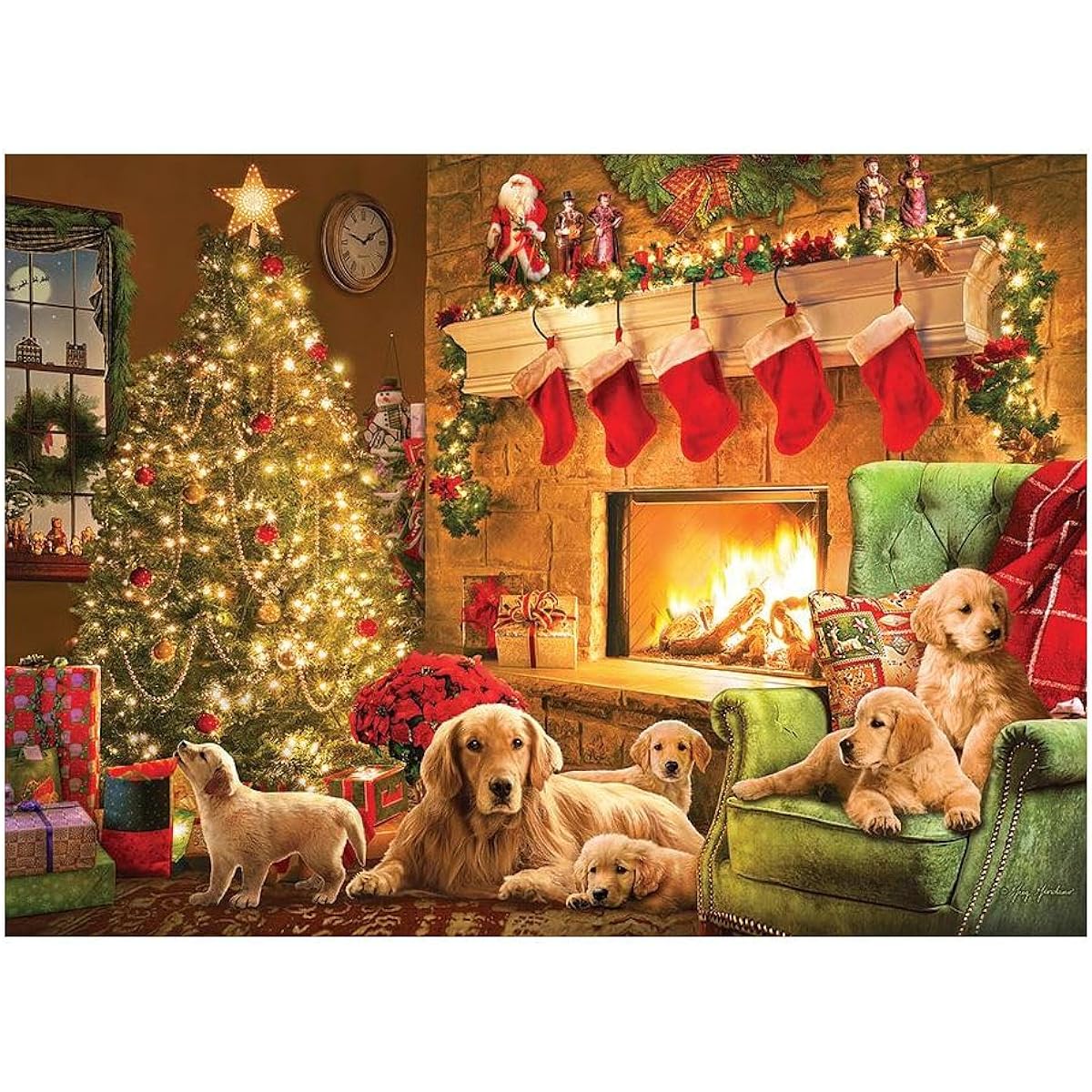 Cobble Hill 1000 Piece Puzzle - Cozy Fireplace - Sample Poster Included