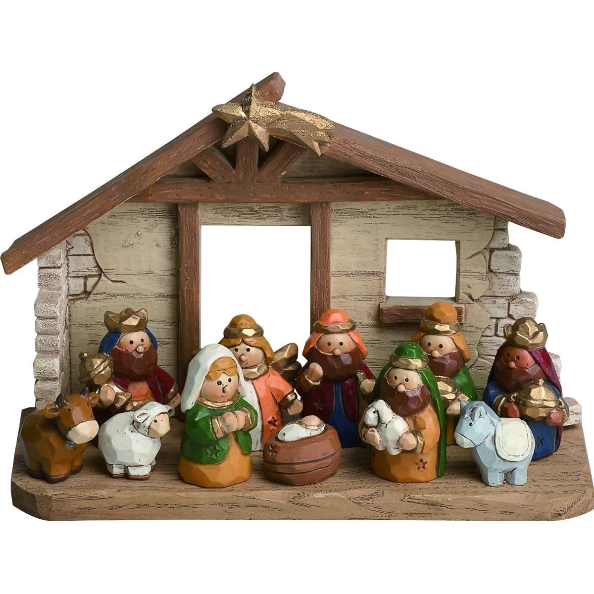Miniature Kids Nativity Scene and Stable with 12 Rearrangeable Figures [Parallel Import]