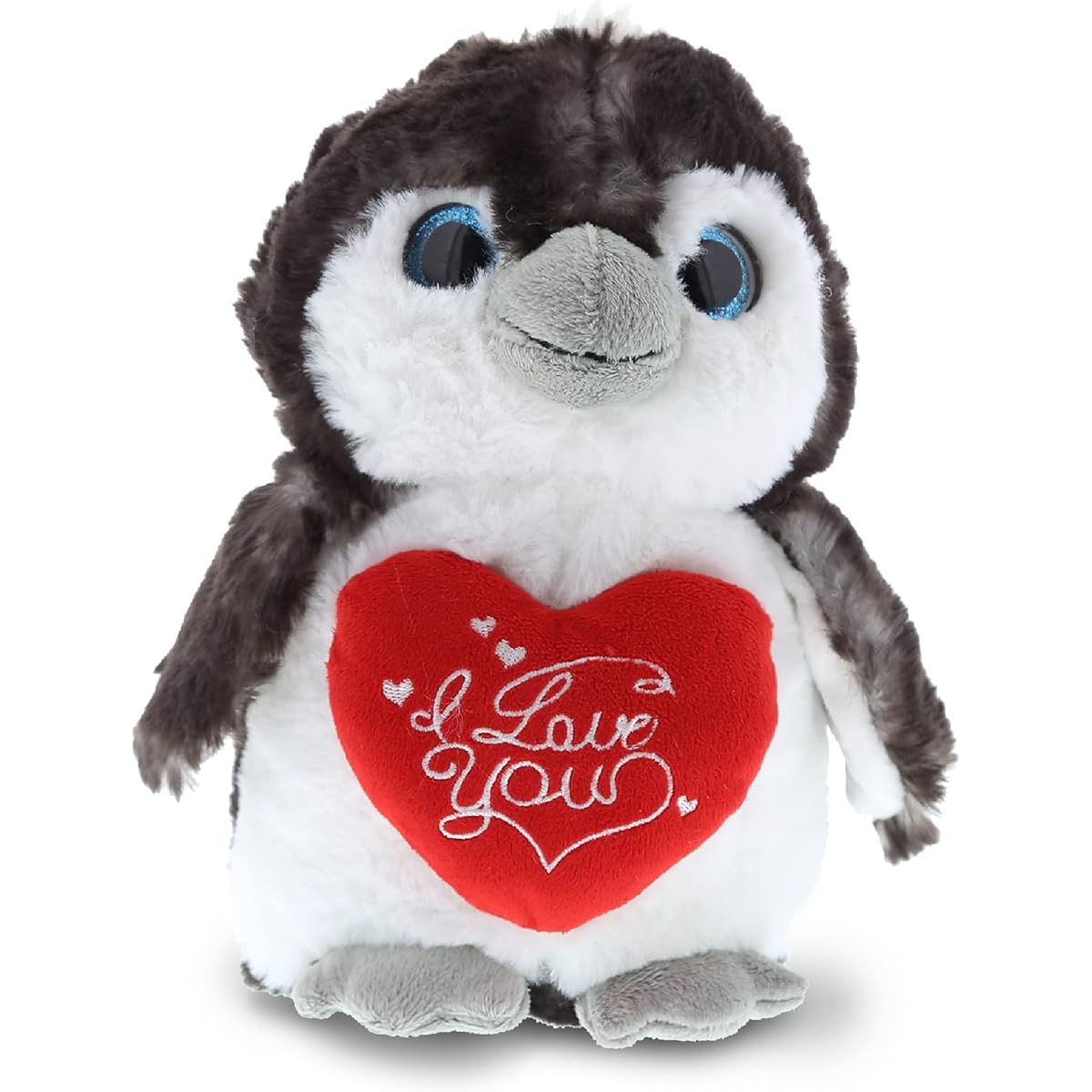 DolliBu I Love You Valentine Plush Big Eye Penguin - Cute Soft Cuddly Stuffed Animal with Red Heart Gift for Valentine's Day, Birthday Present, Anniversary, Romantic Date - 9"