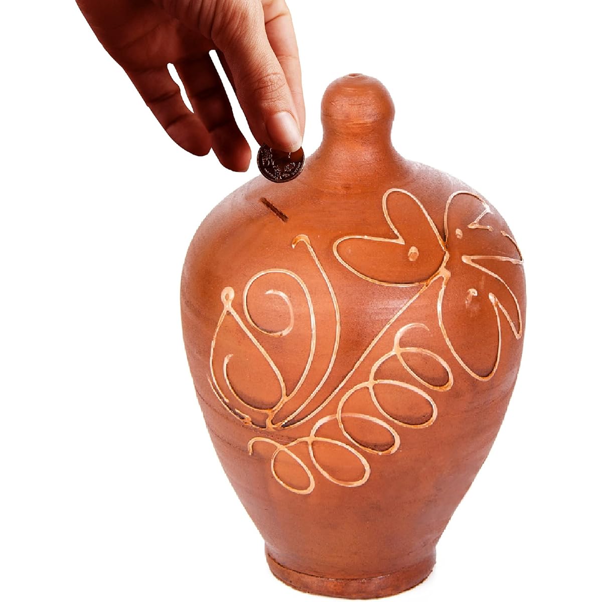 Natural Clay Piggy Bank, Vintage Terracotta Coin Bank, Piggy Bank Must Be Broken To Open (S 7 Inch)
