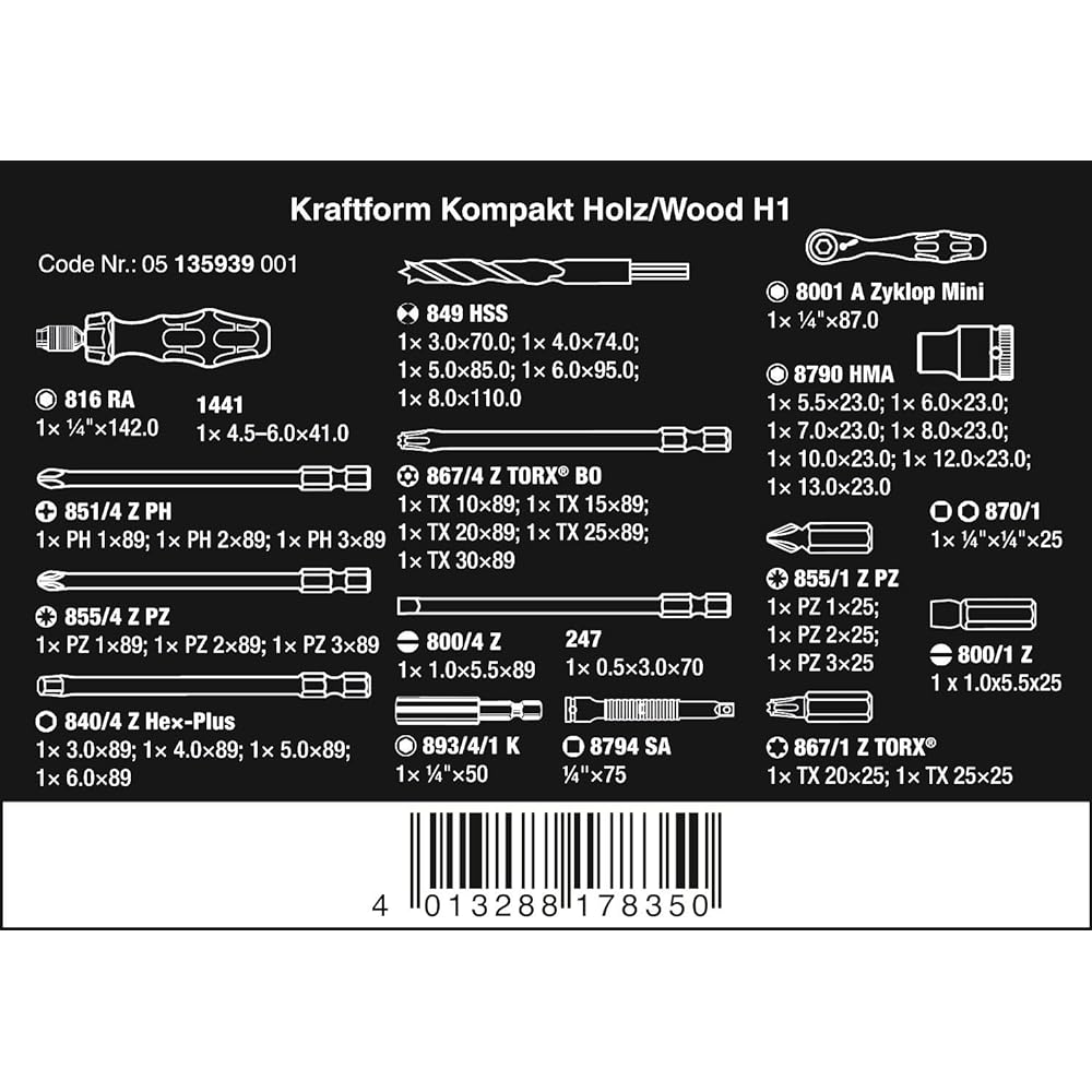 Wera 05135939001 | Tool set Kraftform Kompakt H 1 for woodworking 41 items [Japan regular import product]