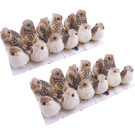 Warmtree 24pcs Artificial Simulation Bird Feathers Mini Birds Decoration Fake Birds Christmas Tree Craft Home Ornament Garden Wedding Decoration(Set B)