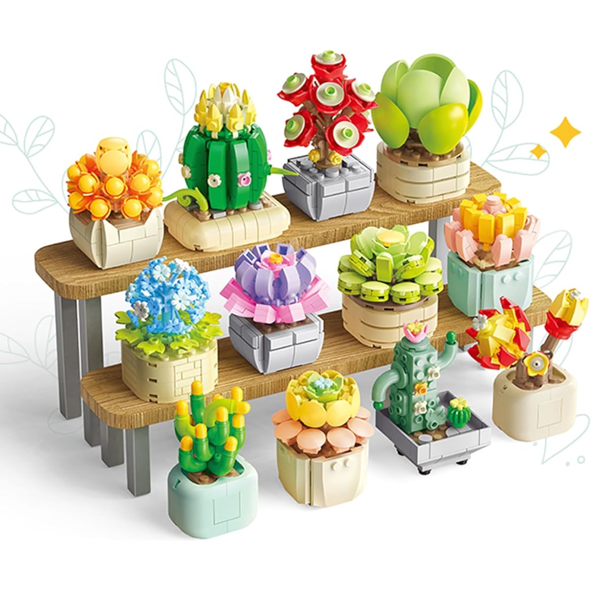 BIZNESMEN Building Blocks Flower STEM Succulents Construction Set - 1095 Pieces | Build 12 Unique Bonsai Models | Perfect Desk Decor | Ages 6 7 8 9 10 11 12