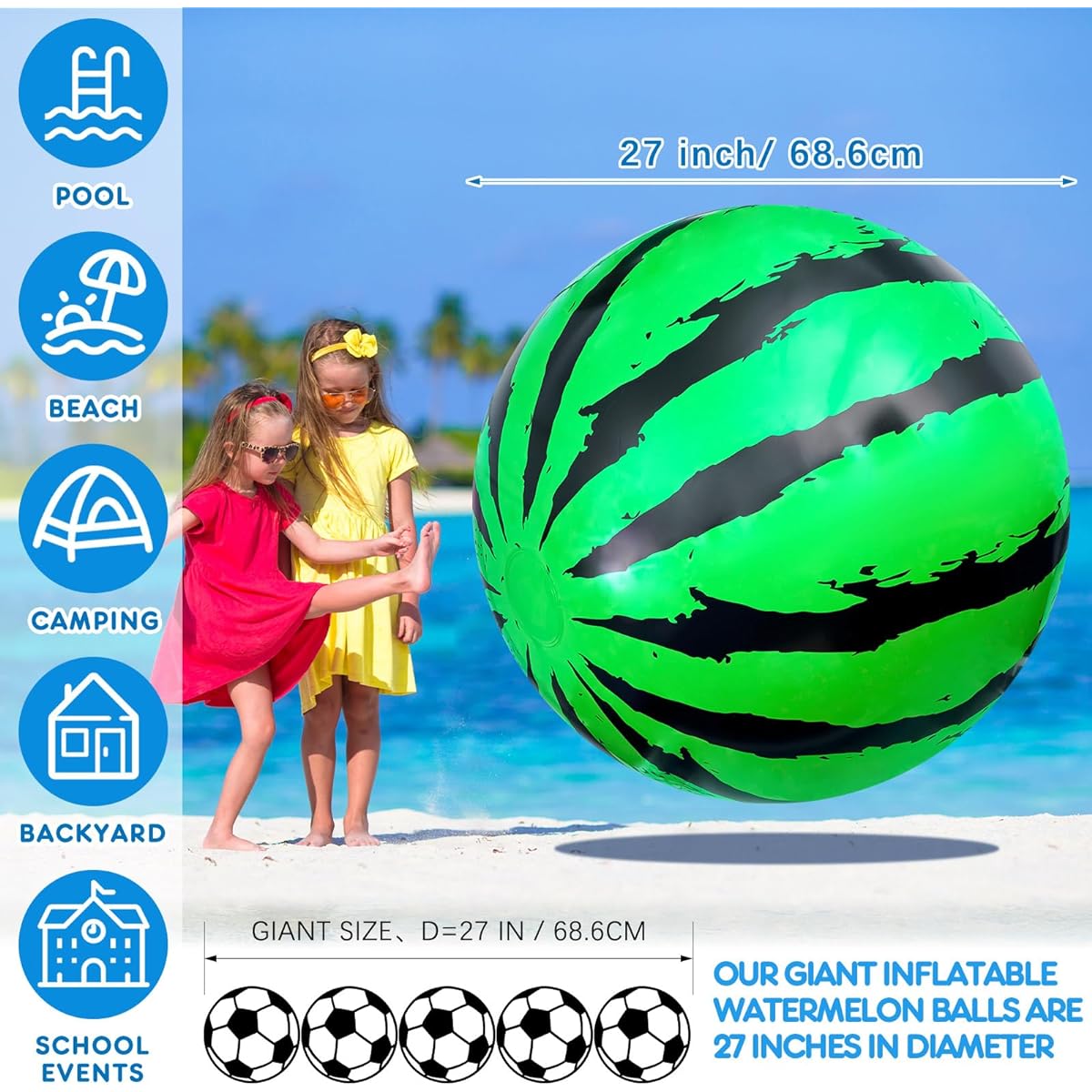 Meooeck 27" Giant Inflatable Beach Ball, Large Inflatable Beach Ball Funny Pool Toys for Summer Vacation Swimming Pool Water Games Party Supplies (2pcs)