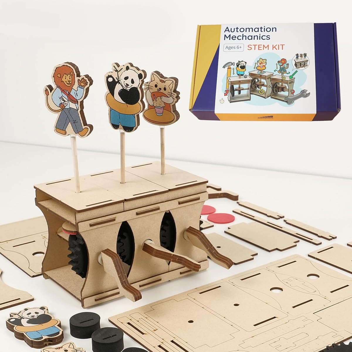 Sephywans Wooden STEM Kit 8-10 Years Old 5-8 Years Mechanical Construction Animals with Gear Transmission Kids Activities Educational Science Kits for 8-12 Years Old Kids 3D Puzzle Hello