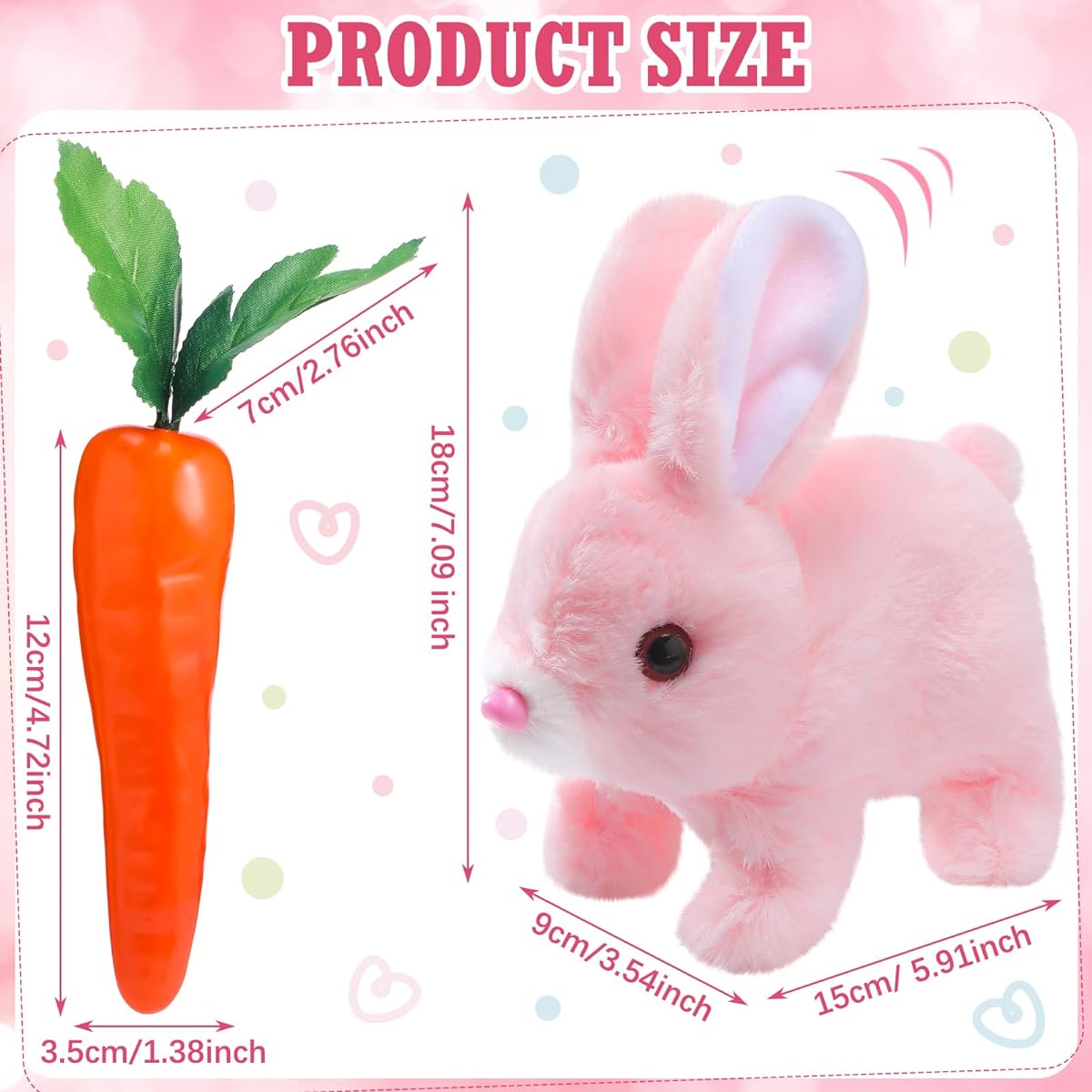 Lenwen Set of 6 Interactive Rabbit Toys Electronic Stuffed Animals with Carrot Bunny Hopping Sound and Movement Ears Shaking for Boys and Girls Birthday