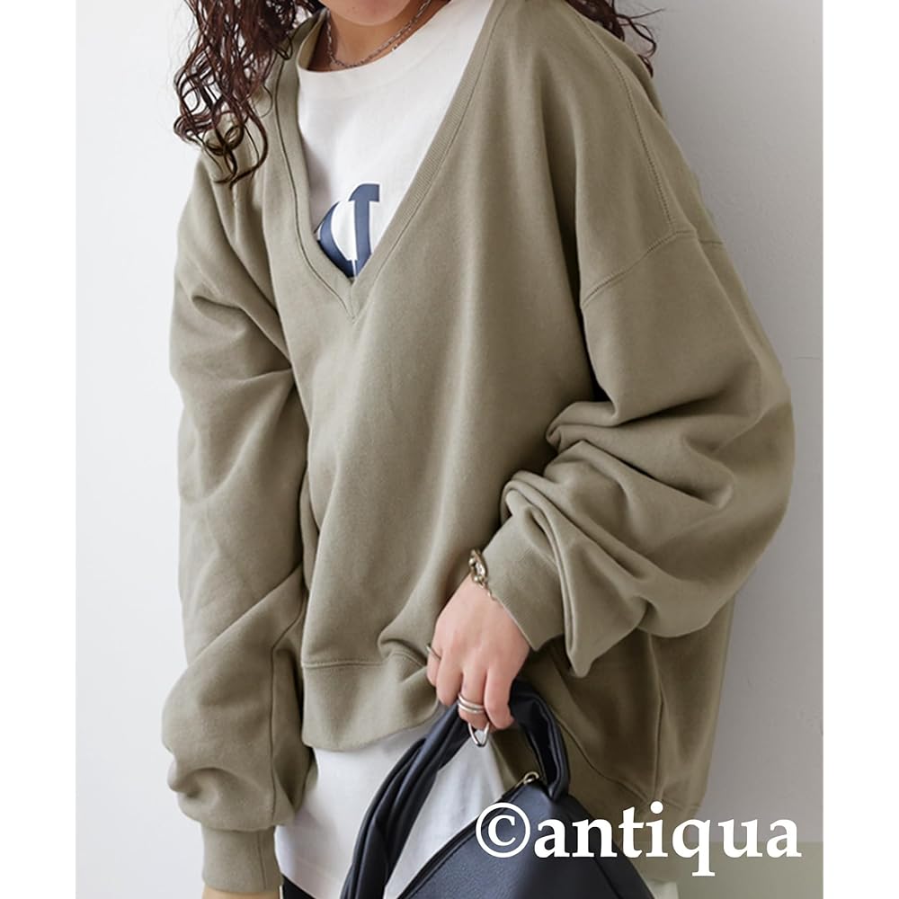 [antiqua] Fleece Pullover Sweatshirt Women's Long Sleeve Plain AYA-00021
