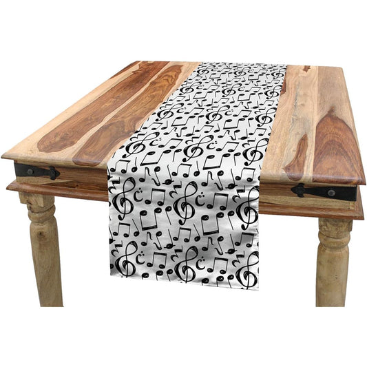 Ambesonne Music Table Runner, Sketch Music Notes and Melodies Entertainment Fine Art Theme Pattern for Dining Room Kitchen Rectangle Runner 16" x 120", White Black