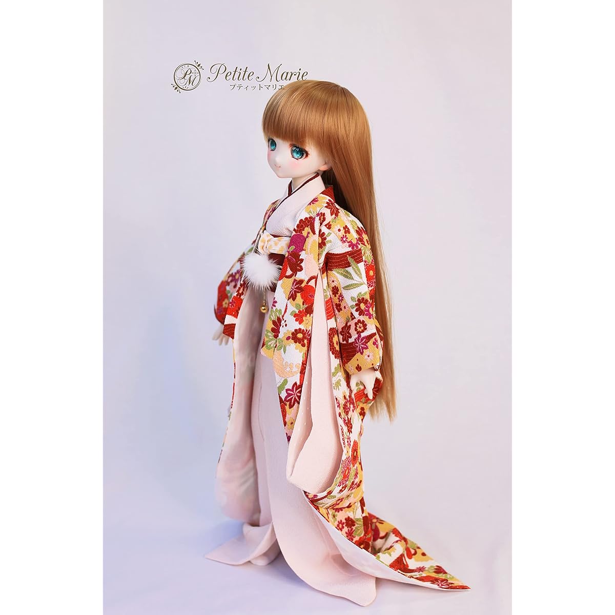 [Petite Marie] 1/3 MDD DDP compatible formal wear 9-piece set (uchikake, kimono, under-kimono, obi, obiage, obijime, 2 waist strings, fur decoration, tabi) Wave small flower red Japanese pattern kimono 40cm doll BJD doll clothes [Petite Marie] [No.0179]