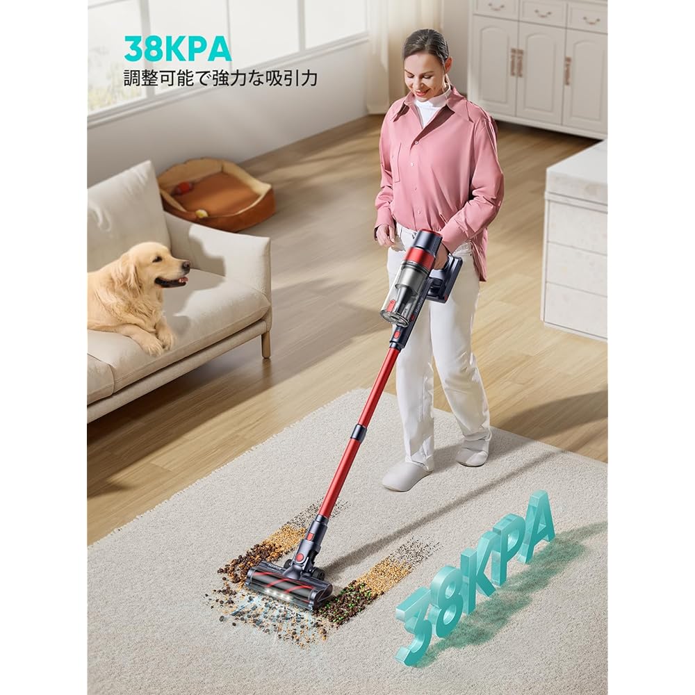 Cordless vacuum cleaner, 38000pa powerful suction, 55 minutes long run time, 450W, removable battery, vacuum cleaner, touch panel, telescopic pipe, LED lamp included, multiple filtration, 1.5L large capacity dust cup, various nozzles included, Japanese i