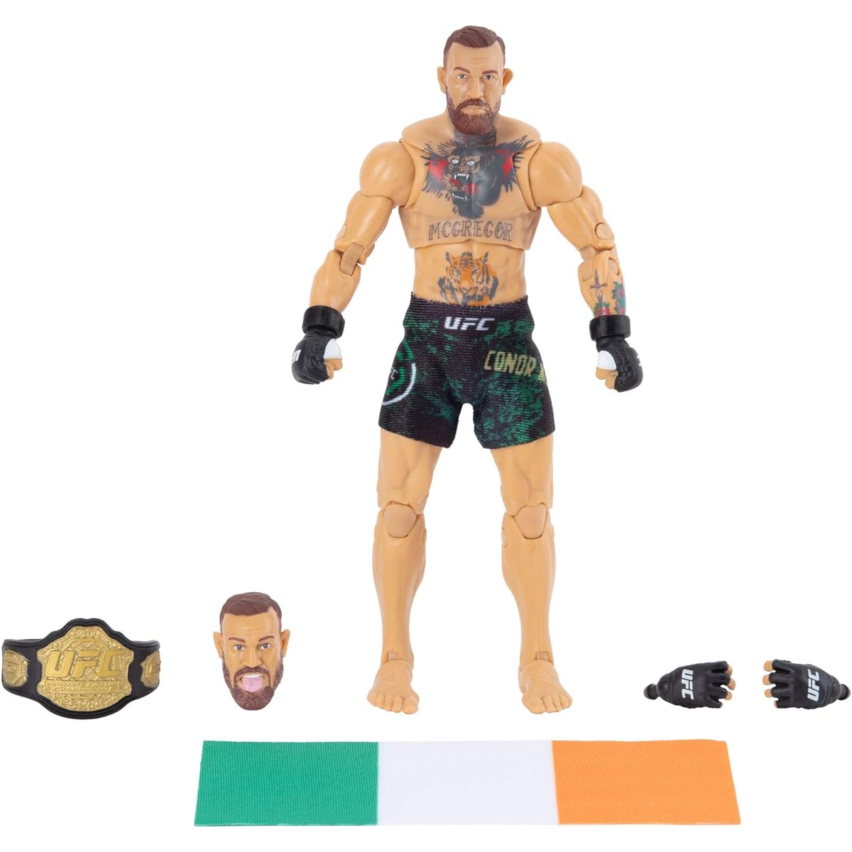 UFC Ultimate Series Limited Edition Conor McGregor 6-Inch Collectible Action Figure – Includes Alternate Head and Gloved Hands, Fight Shorts, Belt and Irish Flag Accessory