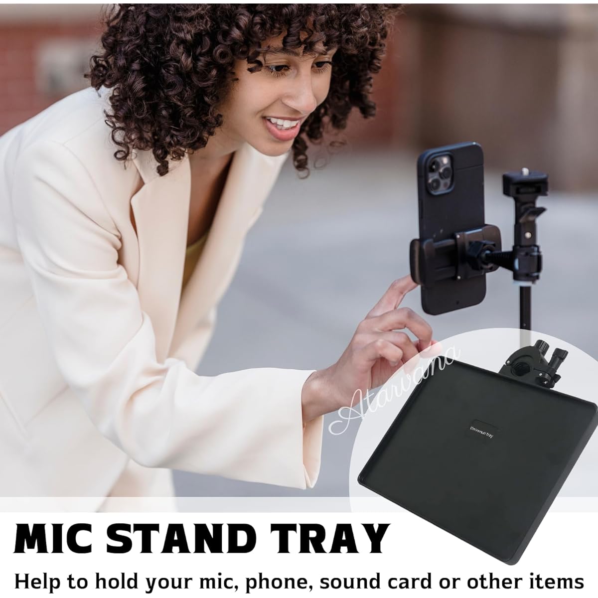 Universal Microphone Stand Tray Adjustable Microphone Stand Clamp-On Utility Shelf Rack Tray Holder for Music Sheets Live Streaming Concert Performance Karaoke Recording Music Stand Accessories