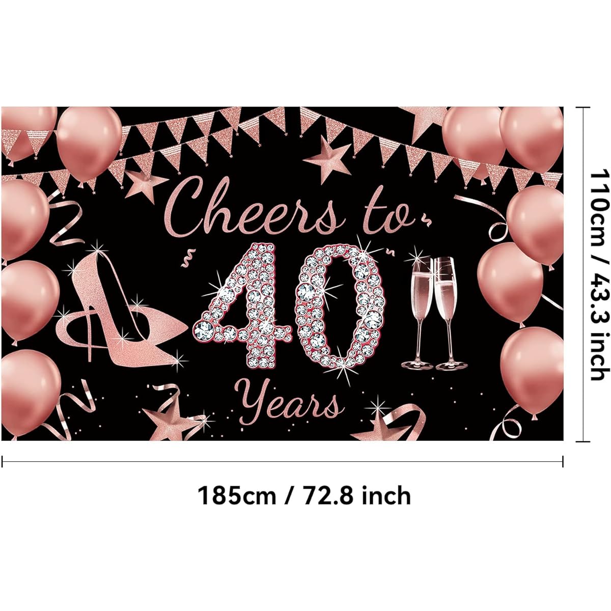 Cheers to 40 Years Banner Backdrop 40th Birthday Decorations Rose Gold 40th Birthday Party Supplies for Women 40th Birthday Decorations Party Banner Photography Backdrop 72.8 x 43.3 inches