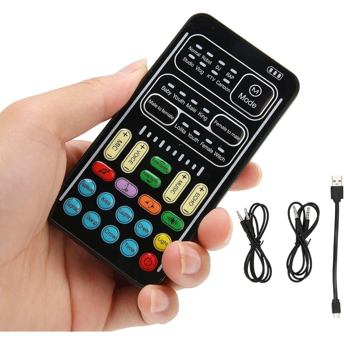 i9 Voice Changer Handheld Sound Card Mini Voice Changer Device with 8 Different Voice Changes and 8 Built-in Sound Effects, Mini Voice Modulator for Any Mobile Phone Computer Tablet Game Console