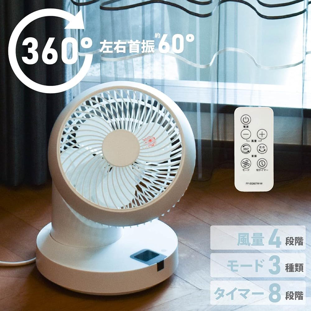 Ohm Electric 360° Oscillating Circulator Quiet with Remote Control Fan with Timer FF-SQ927W-W 00-6495 OHM White