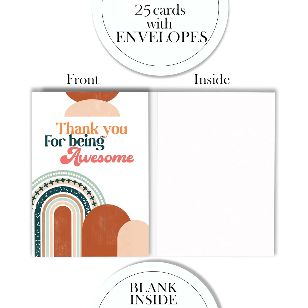 25 Employee Appreciation Cards with Envelopes - Rainbow Design - Thank You Staff (25 Cards)
