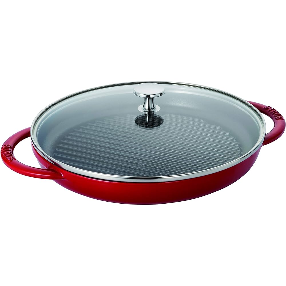 staub "Pure Grill Steam & Grill Black 26cm" Grill Pan with Glass Lid, Hand Cast Enamel, IH Compatible [Authorized Japanese Product] Grill & Frying Pan 40508-302