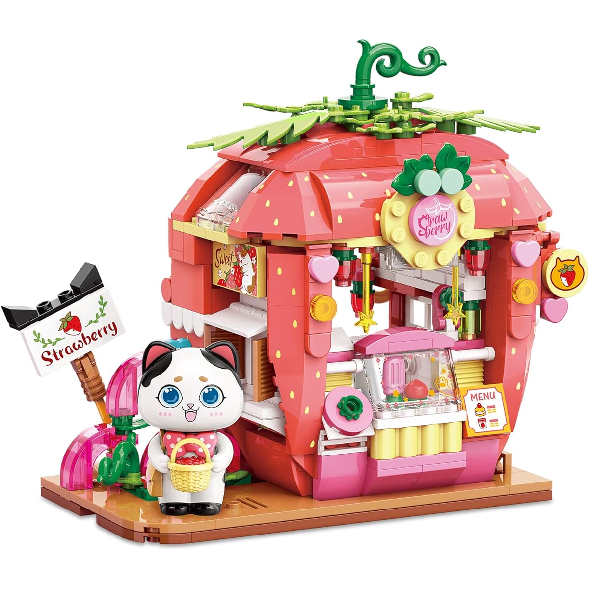 TOY PLAYER Cat Strawberry House Building Set Compatible with Lego Friends House Creative and Cute Building Kit Building Blocks Toy for 6+ Kids Best Gift