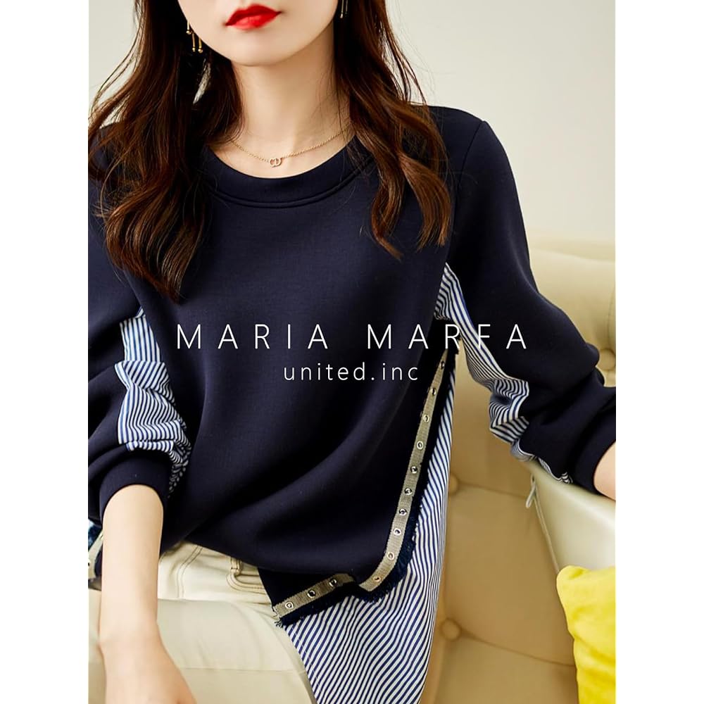 [MARIA MARFA] Different Materials Switch Sweatshirt Pullover Blouse Striped Spring Summer Women's 4S-M01