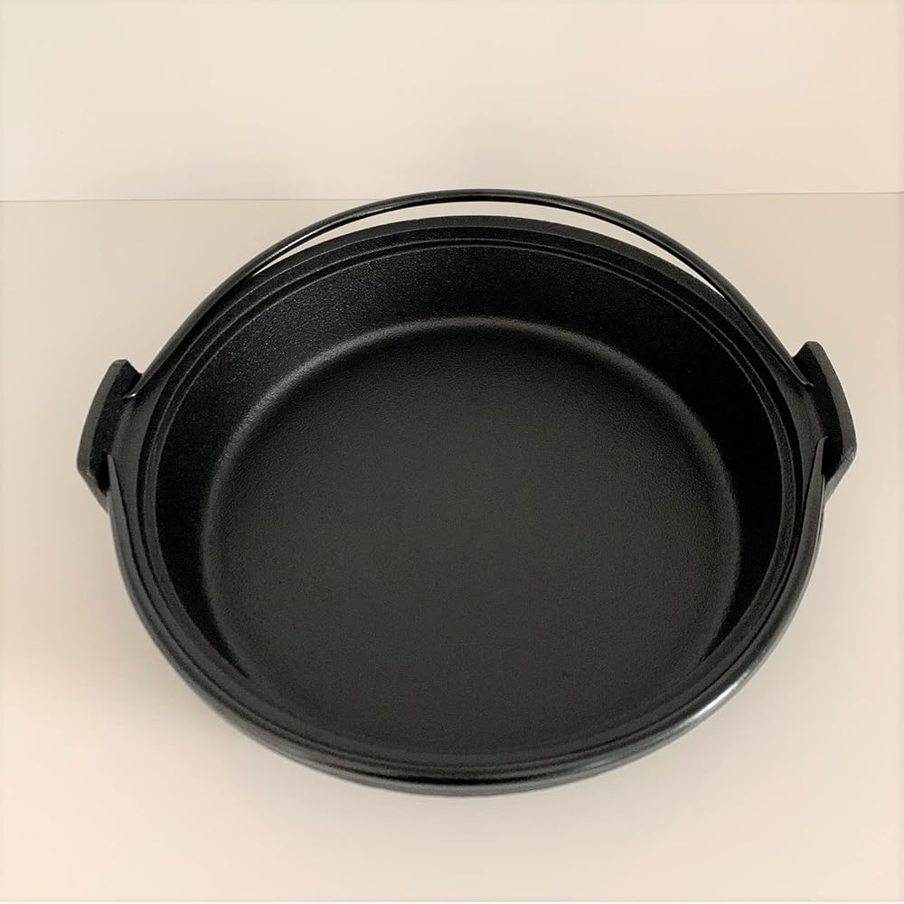 Made in Japan, Nanbu Ironware, Sukiyaki and Gyoza Pot, With Crane, Wooden Lid, Sukiyaki Pot, Gyoza Pot, Irori Pot, Cast Iron Pot, Inner Diameter 24cm, IH Compatible