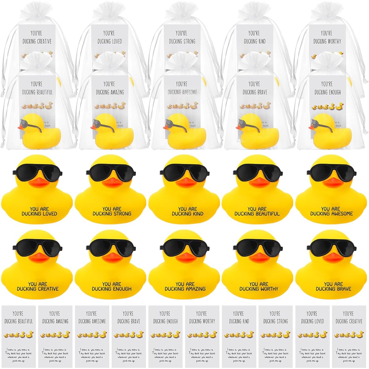 Glimin 80 Set Inspirational Mini Rubber Duck with Glasses You are Amazing Sign Thank You Gift for Employee Coworker Motivation Appreciation Christmas Gift You're Ducking Awesome Cheer up Card (Yellow)