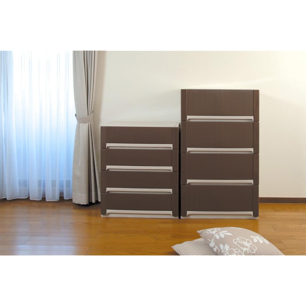 Sanko Plastic Clothes Storage Aura Wide Shallow 4 Tiers W65 x D44.7 x H79.6cm Brown 421579