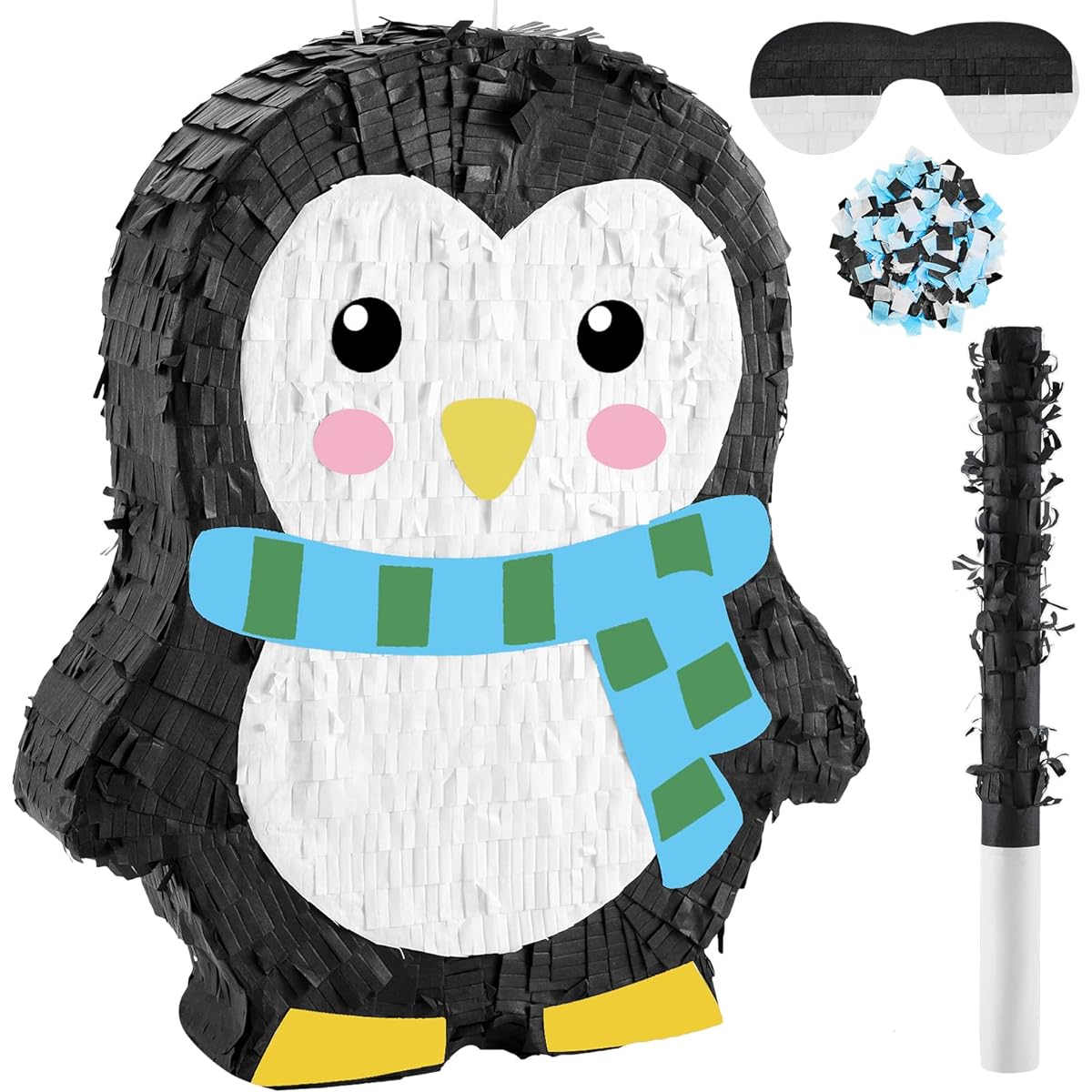 Penguin Pinata Winter Penguin Birthday Party Supplies Candy Animal Pinata Stick Confetti with Blindfold Boys Girls Baby Shower Adult Birthday Party Game Decorations 4 Pieces