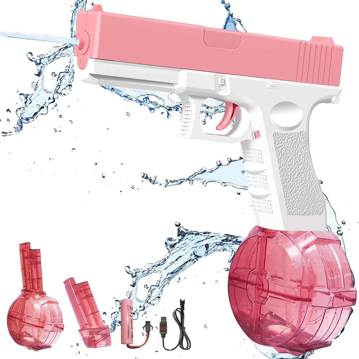 Water Gun One Button Automatic Super 434CC+58CC Large Capacity Squat Gun Up to 32ft Range Strongest Water Blaster for Adults & Kids Summer Swimming (Pink)