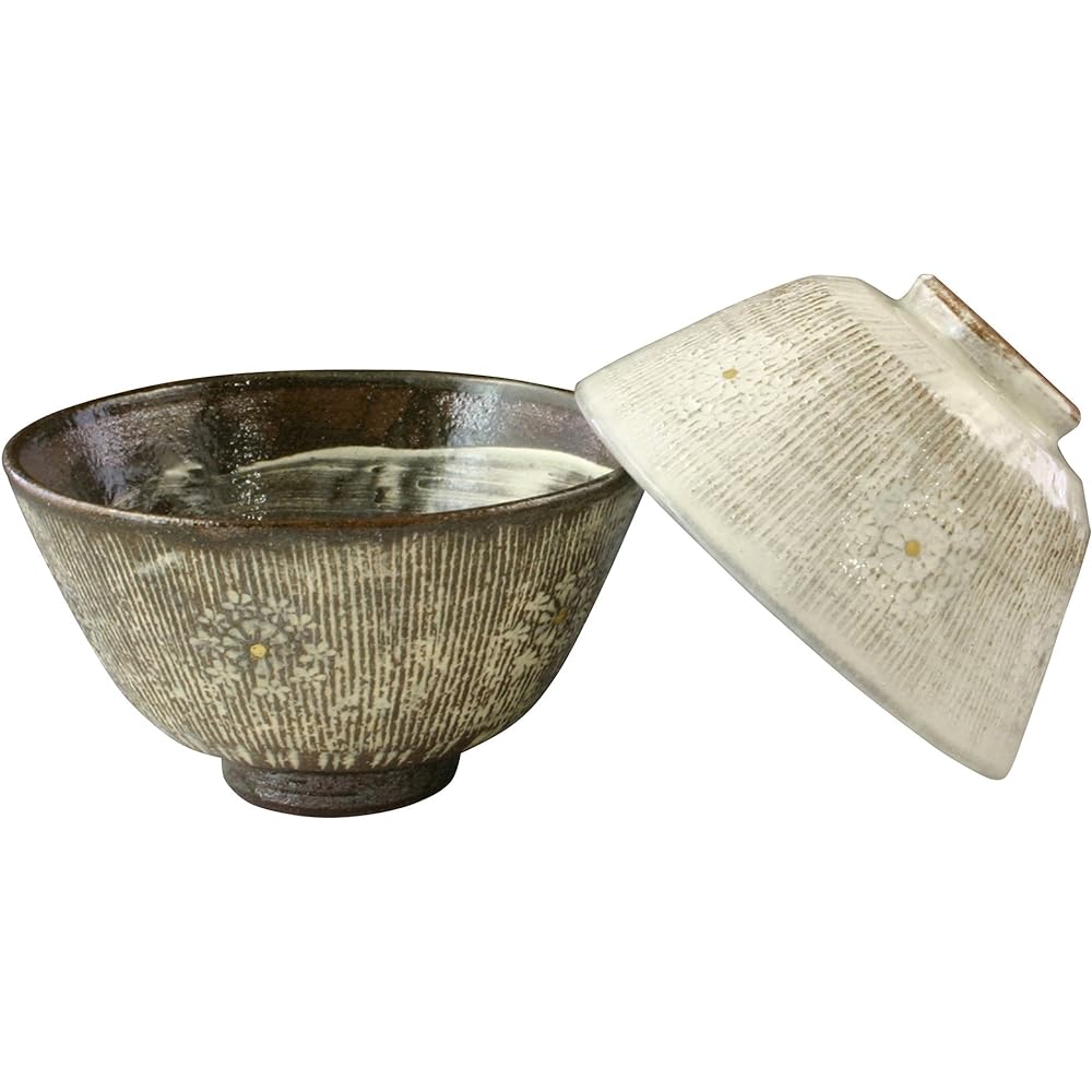 Kyoto ware, Kiyomizu ware, pottery kiln, set rice bowl, dyed flower peony KTA548