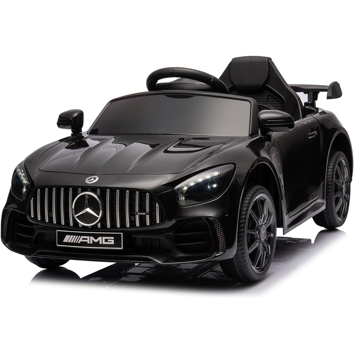 Winado 12V Ride On Car for Mercedes Benz AMG GTR Battery Powered Electric Vehicle with Parent Remote, Wide Seats, LED Lights, Open Doors, MP3 Player, Smooth Start, 3 Speeds, Black